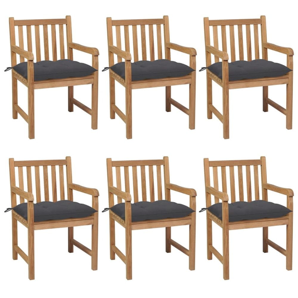 Vidaxl Záhradné stoličky 6 ks s antracitovými podložkami tíkový masív